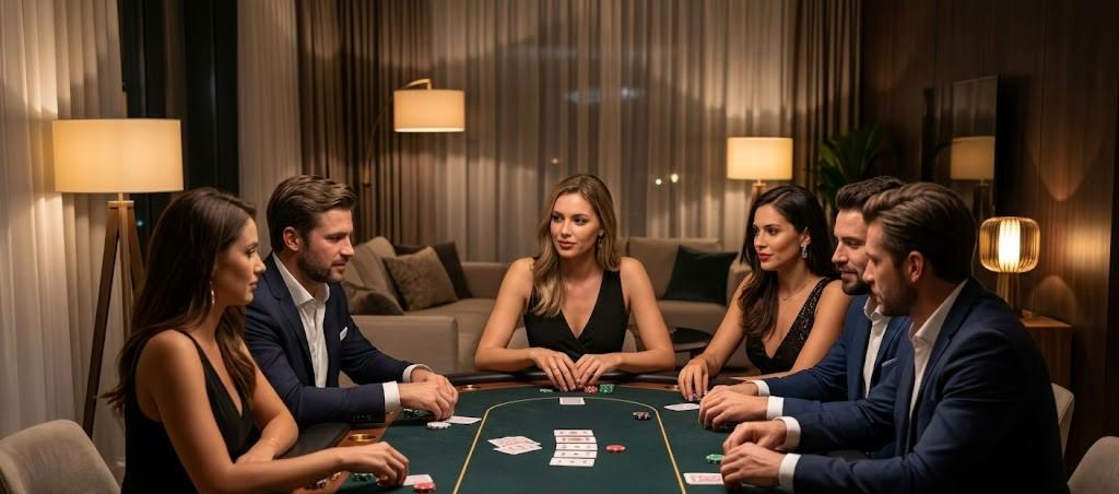 Private party with casino tables in elegant home setting